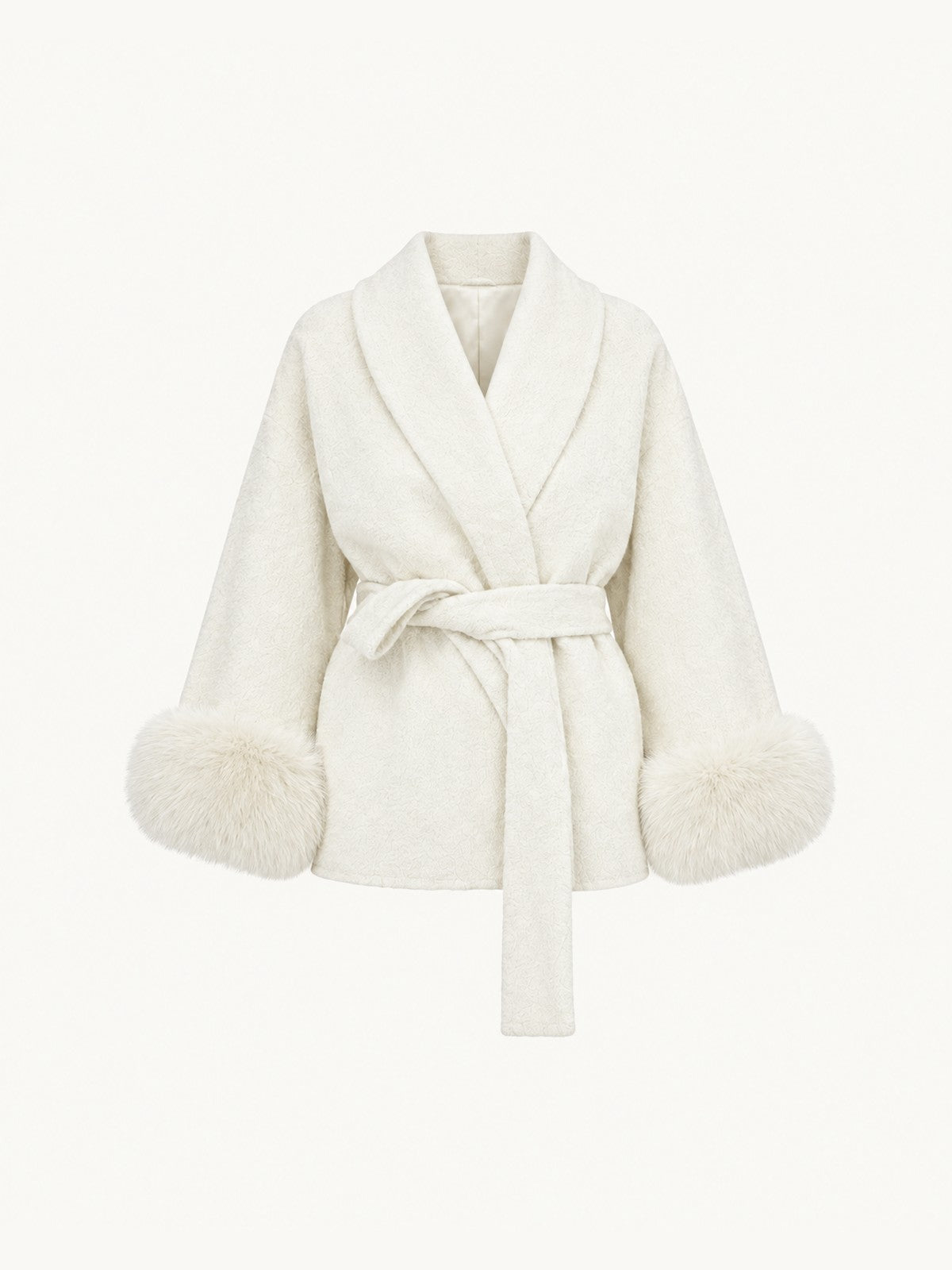 BELORA Apolline belted wrap coat with faux fur cuffs