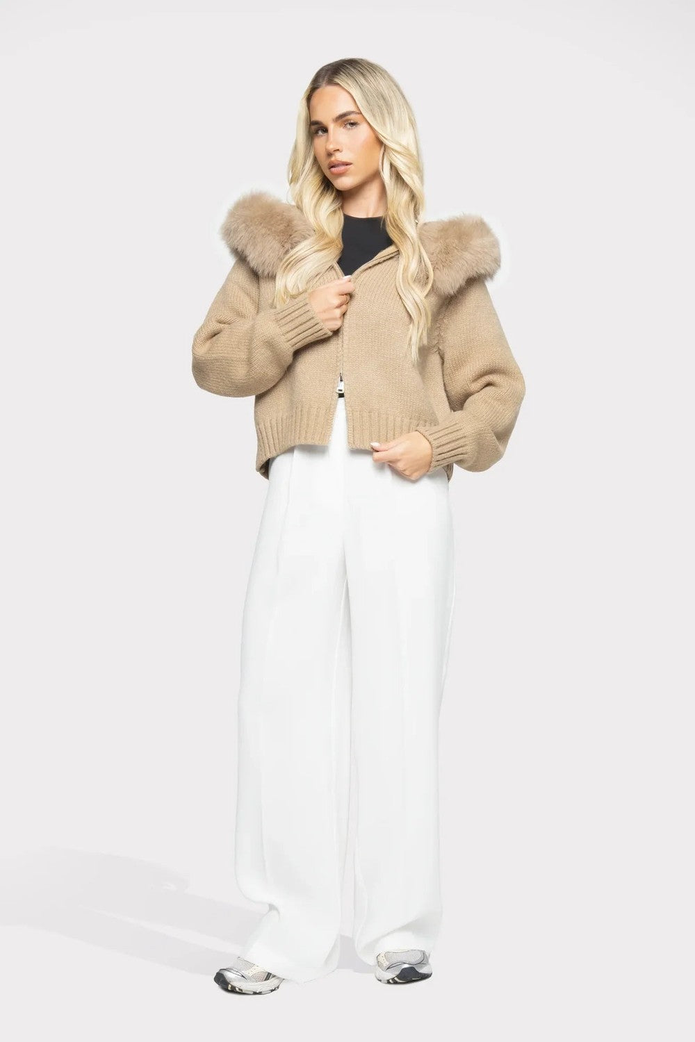 BELORA Ophélie hooded knit jacket beige front
